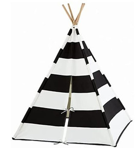 lot 130 image: Kingmys 4�� x 4�� OutdoorIndoor Cotton Canvas Triangular Teepee Tent Play Tent with Carrying Bag (Black)