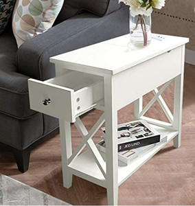lot 133 image: ChooChoo Flip Top Open End Table, Narrow Side Table Slim End Table for Living Room Bedroom, White
