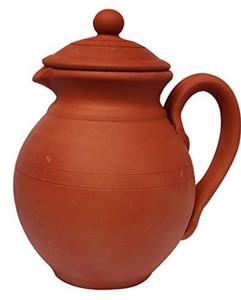 lot 135 image: Village Decor handmade Earthen Clay water jug with lid  pitcher (1500 ML (1 QTY))
