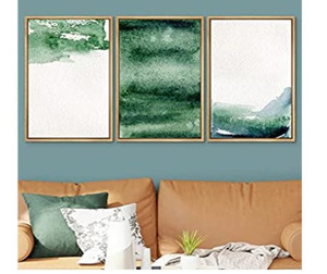 lot 140 image: SIGNWIN 3 Piece Framed Canvas Wall Art Green Field Brushstroke Watercolor Nature Wilderness Illustrations Abstract Traditional Home Artwork Decoration for Living Room,Bedroom - 16x24x3 Natural