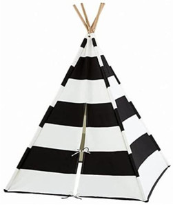 lot 143 image: Kingmys 4 x 4� OutdoorIndoor Cotton Canvas Triangular Teepee Tent Play Tent with Carrying Bag (Black)