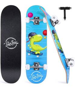 lot 30305 image: Beleev Skateboards for Beginners, 31 Inch Complete Skateboard for Kids Teens Adults, 7 Layer Canadian Maple Double Kick Deck Concave Cruiser Trick Skateboard