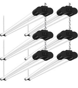 lot 30327 image: Bbounder 6 Pack Linkable LED Utility Shop Light, 4 FT, 4000 LM, 48 Inch Integrated Fixture for Garage, 40W Equivalent 250W, 5000K Daylight, Surface  Suspension Mount, Black