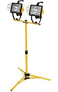 lot 31437 image: Woods L13 Twin Head Work Light, Adjustable Tripod Up To 42 Inches Tall, 16,000 Lumen, 4-Foot 183 Cord, Cord Storage Bracket, (Includes 2 500-watt Quartz Halogen Bulbs) , Yellow
