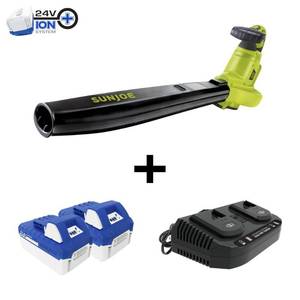 lot 31443 image: Sun Joe 24V-X2-BVM190 48-Volt iON Cordless Blower Vacuum Mulcher Kit , 190-MPH , 340-CFM , W 2 x 4.0-Ah Batteries and Charger