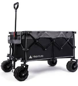 lot 31447 image: Hikenture Collapsible Wagon with Big Wheels, Enlarged Capacity Beach Wagon for Sand, Heavy Duty Folding Wagon Cart with 2 Drink Holders, Portable Utility Foldable Garden Cart for Outdoor, Camping