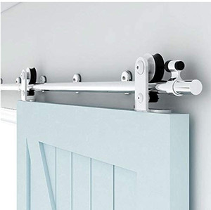 lot 31470 image: TSMST 4ft Sliding Barn Door Hardware Kit, Top Mount Heavy Duty Stainless Steel Barn Door for Single Wood Door, Glides Smoothly Quiet (T-Style)