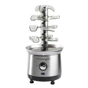 lot 34656 image: Nostalgia CFF1000 2-Pound Stainless Steel Cascading Fondue Fountain - Chocolate, Bbq Sauce, Ranch, Nacho Cheese, Buffalo Sauce