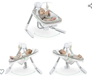 lot 34665 image: Ingenuity Anyway Sway 5-Speed Multi-Direction Portable Baby Swing with Vibrations - Spruce, 0-9 Months