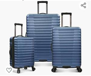 lot 35203 image: $$U.S. Traveler Boren Polycarbonate Hardside Rugged Travel Suitcase Luggage with 8 Spinner Wheels, Aluminum Handle, Navy, 3-Piece Set, USB Port in Carry-On ,Retail $239.99