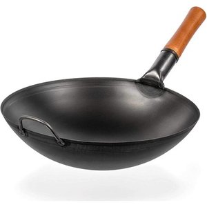 lot 35209 image: Pre-Seasoned Carbon Steel Wok Pan - 14 Woks and Stir Fry Pans - Chinese Wok with Round Bottom Wok - Traditional Chinese Japanese Woks - Black Steel Wok
