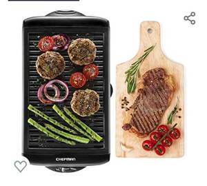 lot 35216 image: Chefman Electric Smokeless Indoor Grill wNon-Stick Cooking Surface & Adjustable Temperature Knob from Warm to Sear for Customized BBQing, Dishwasher Safe Removable Water Tray, Black