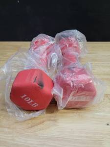lot 35231 image: Red Non-Slip Grip Dumbbells Yoga Exercise Items Set of 2, 10LB