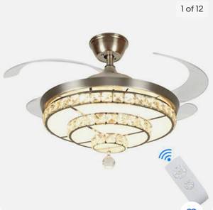 lot 35254 image: DLLT Crystal Ceiling Fan with Lights 36W Ceiling Fan Remote 3 Blades Retractable
