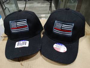 lot 1706 image: 2 Caps  Black and White American Flag w Red Line   Fire Department