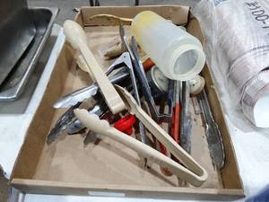 lot 1740 image: Flat of Serving Tongs and Misc