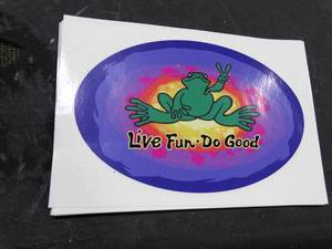 lot 1821 image: Peace Frog  Oval Live Fun - Do Good Sticker Lot