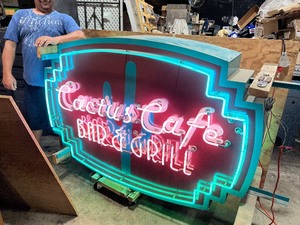 lot 2 image: New double sided large commercial neon sign- Cactus Cafe Bar & Grill-