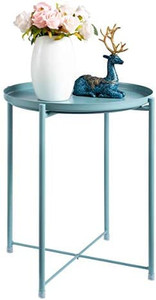 lot 62354 image: HollyHOME Tray Metal End Table, Sofa Table Small Round Side Tables, Anti-Rust and Waterproof, 20.28 x 16.38, Morandi Blue