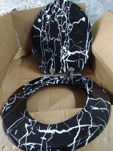 lot 62381 image: Elongated Toilet Seat, Quick Installation and Easy-Clean, with Replaceable Hinges, Wooden Soft Close Toilet Seats, Black Marble  (17.3 x 14.9 x 2.8 inches)