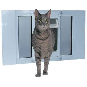 lot 62385 image: Ideal Pet Products Aluminum Sash ChubbyKat Flap Pet Door Medium White 1.25 x 27 x 15.06