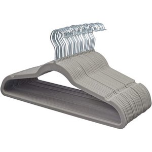 lot 62386 image: Basics Slim, Velvet, Non-Slip Clothes Suit Hangers, GreySilver  (Pack of 30)