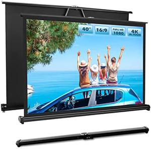 lot 63446 image: 40 Inch Portable Projection Screen169 Small Retractable Floor Standing Mobile Tabletop Screen with Stand Lightweight Carry & Durable