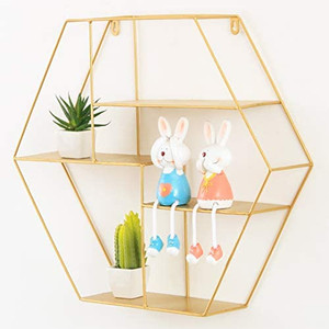 lot 63449 image: LITA Wrought Iron Wall Shelf Sofa Background Wall Decoration Metal Wall Hanging Decor (Hexagon, Gold)