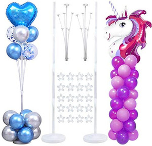 lot 63473 image: Decojoy Balloon Stand Kit, 2 Sets Thicken Multifunctional Balloon Stands Holder for Floor &Table, 4FT 5FT 6FT Height Adjustable Balloons Column Arch with Weights Base and Tall Stick, NO Need Helium Tank for Balloons
