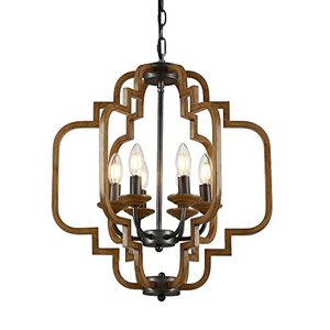 lot 63482 image: Riomasee Foyer Lantern Chandelier 6 Lights Farmhouse Chandelier Lighting Stardust Finish Rustic Metal Pendant Light Fixture