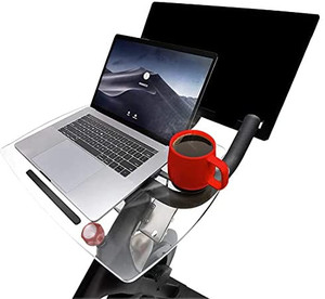 lot 63486 image: TFD The Tray  Compatible with Peloton Bikes, Made in USA  Spintray Desk Tray - Premium Acrylic Holder for Laptop, Tablet, Phone, Books & More  (Stock photo is different than actual product)