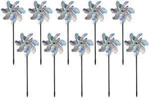 lot 63492 image: Tapix Bird Blinder Repellent Pinwheels (10 Pack) 15 inch Pinwheel Bird Deterrent, Holographic Pin Wheels for Yard and Garden, Garden Spinners