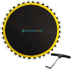 lot 63493 image: SkyBound Premium Trampoline Replacement Mat, Fits 12 Foot Frames wSpring Tool, UV Sunguard for Longer Lasting Stitching, Durable V-Rings, Bounce Safely with Extra Rows of Stitching