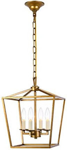 lot 63497 image: A1A9 4-Light Lantern Chandelier Ceiling Light Fixture, Farmhouse Pendant Light Industrial Vintage Hanging Light, Antique Brass