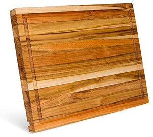 lot 63511 image: Large Teak Wood Cutting Board - Juice Groove, Reversible, Hand Grips (20 x 15 x 1.5 inches  XL Smart Board)