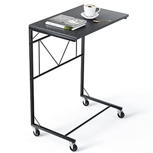 lot 64328 image: AITTA Side Table with Wheels, 26IN Height Vintage C-Shaped Sofa Couch End Table for Small Spaces Living Room Bedroom, Black