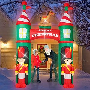 lot 64344 image: Rocinha 9FT Christmas Inflatable Archway Outdoor Decoration with Build-in LEDs and 2 Nutcracker Soldiers Blow Up Yard Decoration