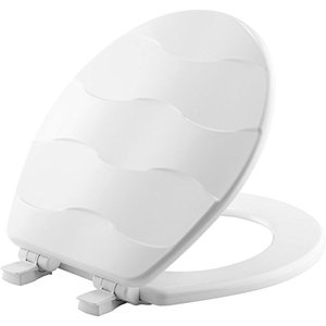 lot 64349 image: MAYFAIR 33SLOW 000 Sculptured Basket Weave Toilet Seat will Slow Close and Never Loosen, ROUND, Durable Enameled Wood, White