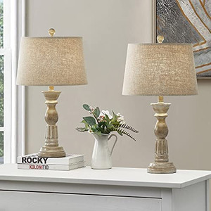 lot 64360 image: Oneach Vintage Rustic Table Lamps Set of 2, White Wash, 23.5 Inch