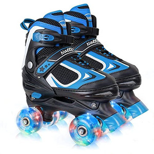 lot 64361 image: Adjustable Roller Skates for Girls and Boys, 4 Size Adjustable for Kids, with Wheels Light Up Roller Skates for Kids Beginners, Size 13C-8Y (Blue, L)