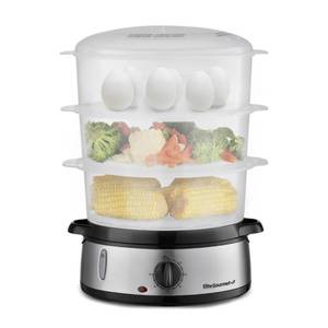 lot 64365 image: Maxi-Matic Elite Gourmet 9-Qt Stainless Steel 3-Tier Food Steamer