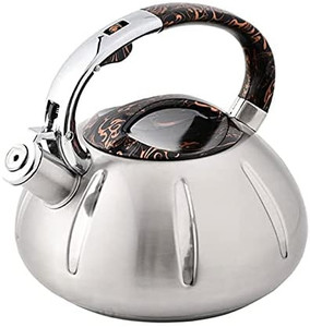 lot 64370 image: 3L Silver Stainless Steel Tea Kettle, Coffee and Tea Pots, Modern Stovetop Whistling Stainless Steel Pot with Ergonomic Handle (Capacity 3L)