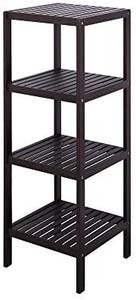 lot 65302 image: Zoopolyn 100% Bamboo Bathroom Shelf 13 x 13 x 39 inches 4-Tier Multifunction Standing Towel Rack Storage Organizer Unit Brown