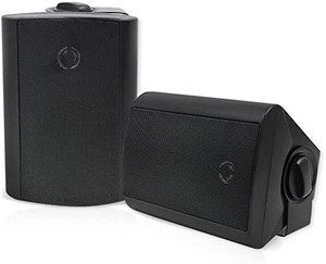 lot 65304 image: 4 Inches Outdoor Speakers with 200Watt Powerful Bass Expansive Stereo Sound Coverage All-Weather Durability (Pair, Black) Untested