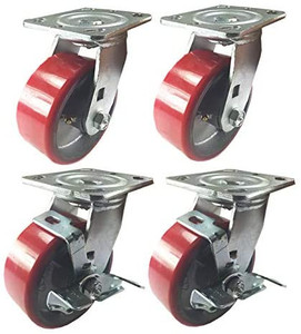 lot 65305 image: Casters 6 Wheels Heavy Duty Cast Iron Hub Non Skid Mark 2 Swivel & 2 Swivel with Brake (6 inch)