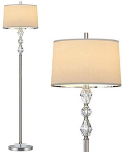 lot 65311 image: OYEARS Floor Lamp for Living Room Modern 62 Crystal Stacked Ball Floor Lamp Bedroom Reading Polished Steel Chrome White Fabric Shade Silver