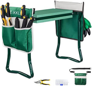 lot 65318 image: Garden Kneeler and Seat Heavy Duty, Gardening Stool Bench with Kneeling Pad, Folding Garden Stool Multifunctional Kneeler with 2 Tool Bags, Adjustable Belt, Gardening Shears