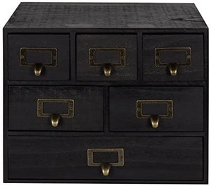 lot 65325 image: Kate and Laurel Apothecary Wood Desk Drawer Set with Letter Holder, 6 Drawers, Rustic Black