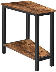 lot 65328 image: HOOBRO Wedge End Table, Recliner Wedge Side Table, Between Sofa, Chair, Wood Look Accent Table with Extra Bottom Shelf, Rustic Brown