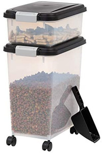 lot 65330 image: IRIS USA, Inc. Airtight Pet Food and Treat Storage Container Combo, Gray and black